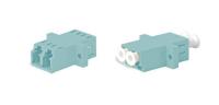 Hyperline FA-P11Z-DLC/DLC-N/WH-AQ Оптический проходной адаптер LC-LC MM (OM3) duplex корпус пластиковый голубой (aqua) белые колпачки
